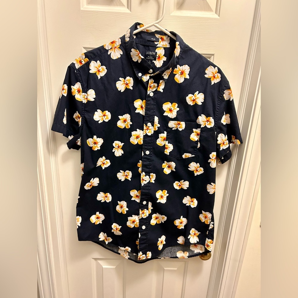 Floral J Crew Short Sleeve Button Up Slim Large